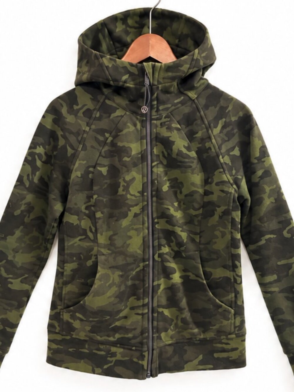 Lululemon Scuba Hoodie Camo Green Black Full Zip - Woman Size 6